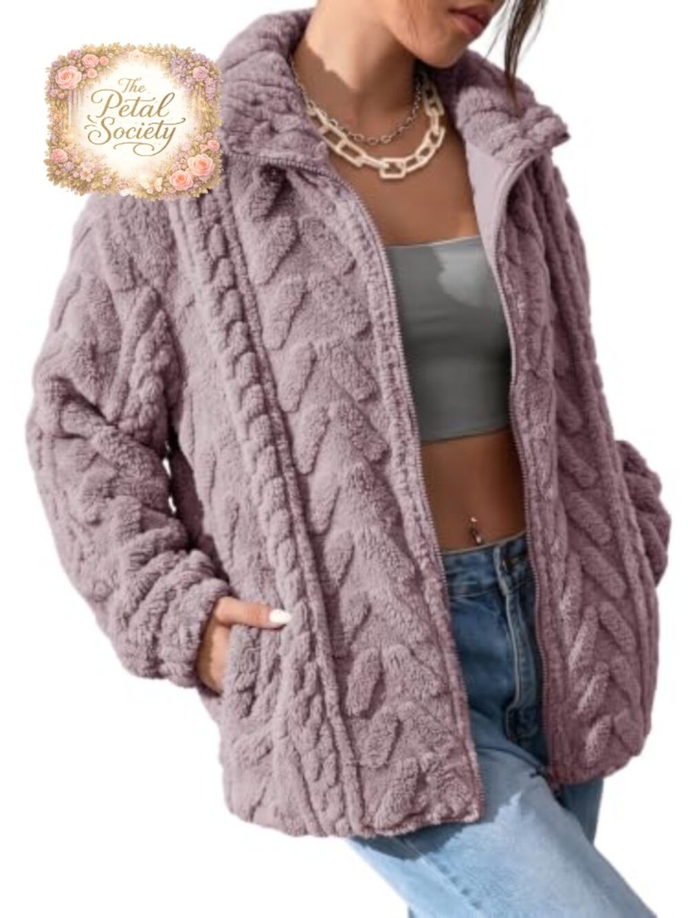 Dokotoo Fleece Jacket Zipper Coat with Pockets for Women